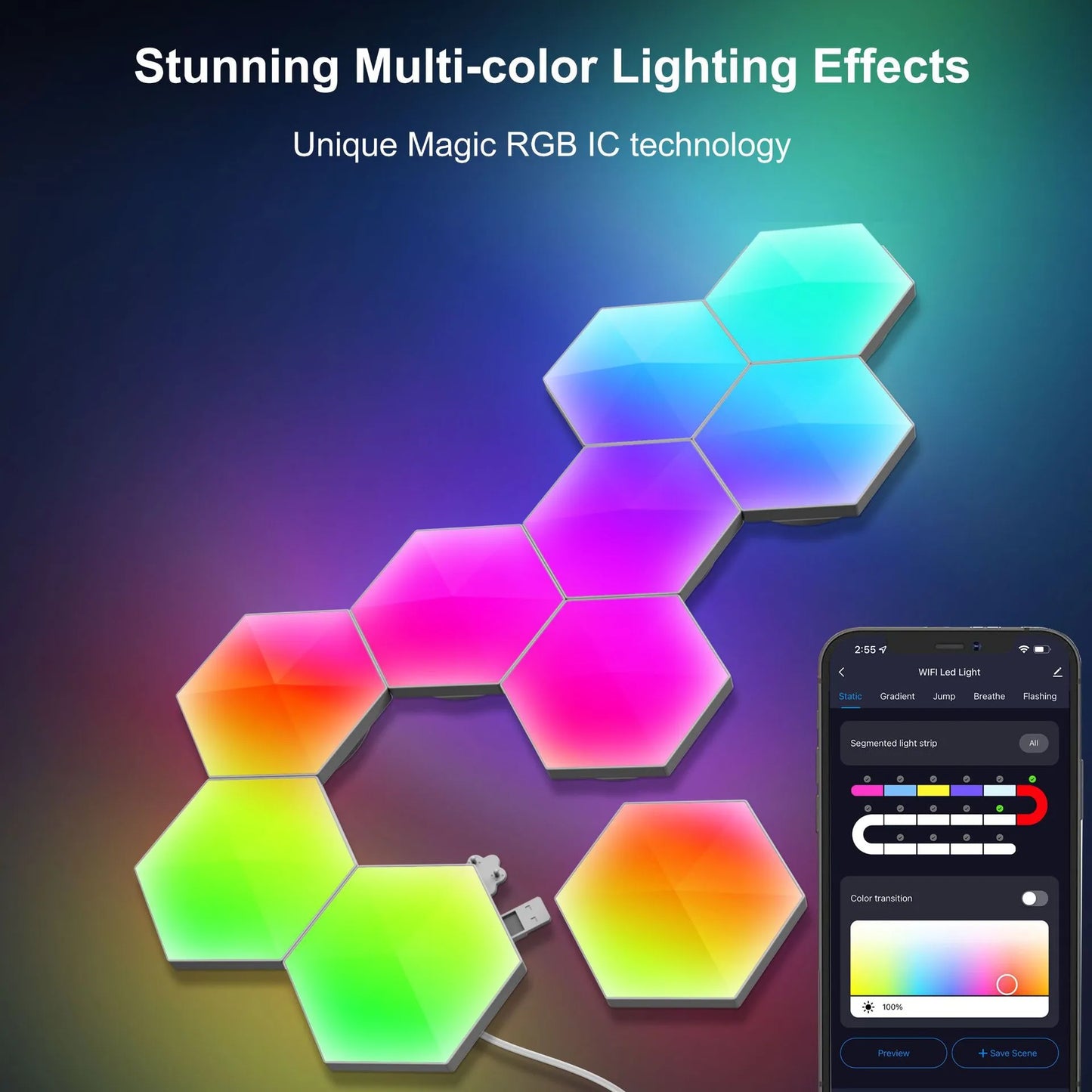 Lámpara Cuántica Hexagonal RGB LED